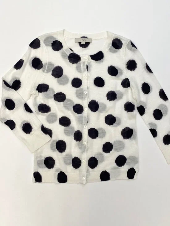 LOFT Black Ikat Dot White Sheer Cardi Size M - Picture 2 of 9